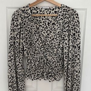 Zara Leopard Ruched Blouse S